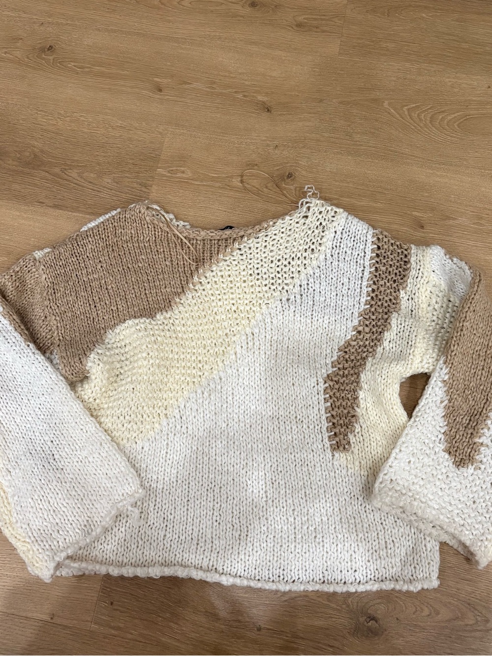 Zara Cream, Tan & Off-White Colorblock Knit Sweater